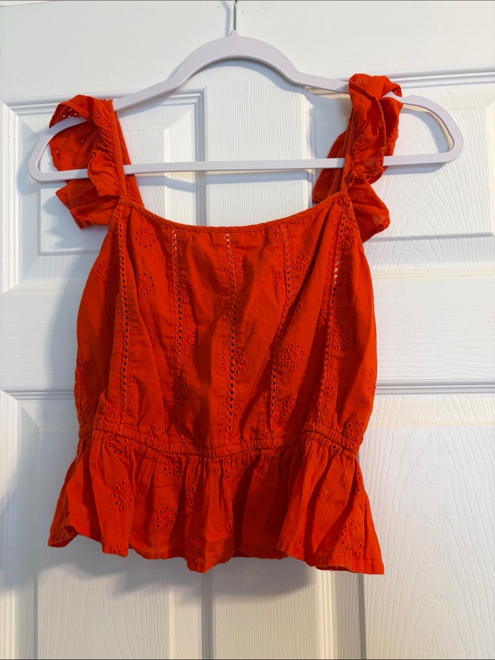 bp Bright Red Eyelet Ruffle Strap Camisole